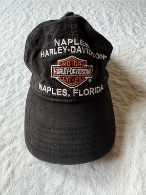 Vintage Harley-Davidson Black Baseball Cap with White & Orange Embroidery